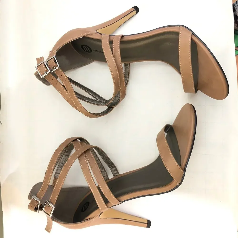 Nordstrom Michael Antonio Strappy Crossover Stiletto Heel Sandal Tan Taupe 9